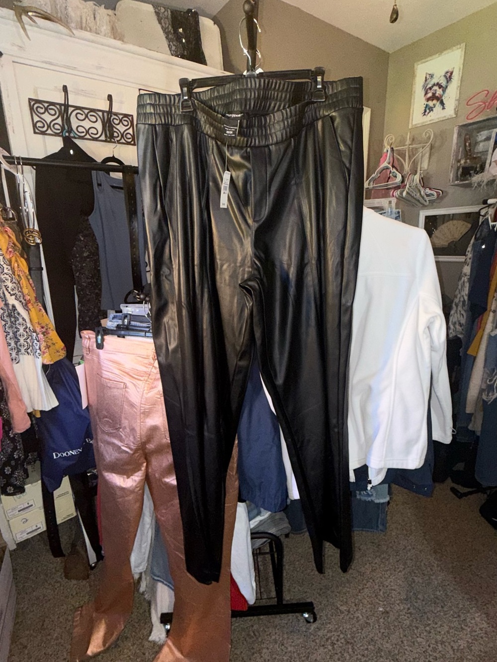 Ashley Stewart Black Faux Leather High-Waist Trousers